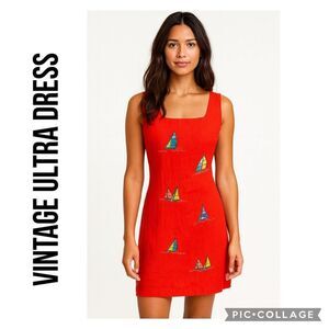 Ultra Dress New York Vintage 80’s/90’s Red Linen Fully Lined Sleeveless Nautical